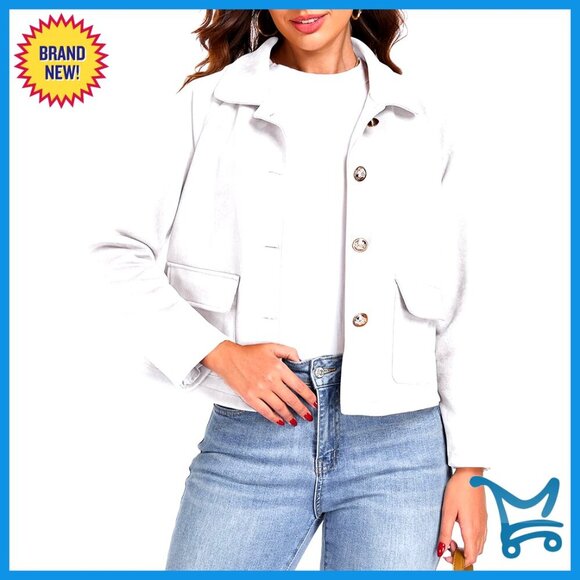 Jackets & Blazers - Cropped Faux Suede Jacket Button Down Casual Fall Winter Shacket